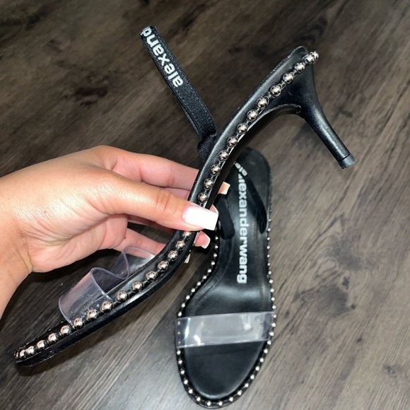 Alexander Wang Leather Studded Accents Slingback Sandals 2.5 Inch Kitten Heel - Picture 2 of 5
